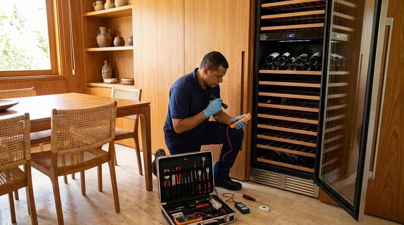 Substituição de termostato em adega climatizada em visita técnica em Teresina‑PI