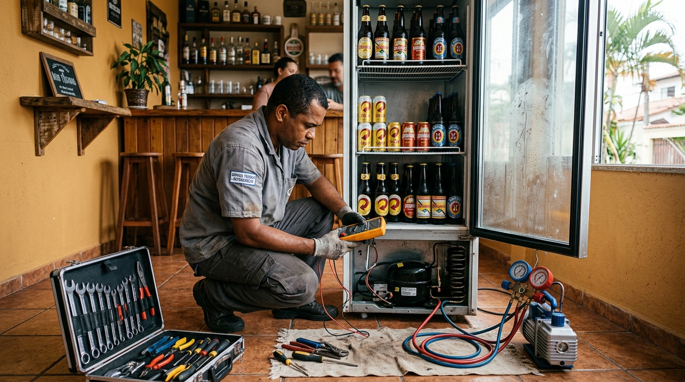 Substituição de termostato de cervejeira em serviço técnico em Teresina‑PI